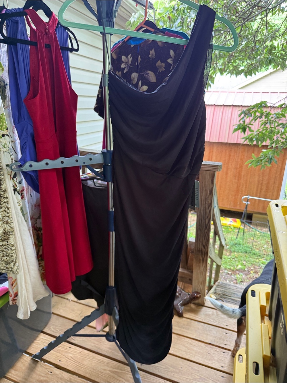 NWT Nordstrom Womens large Black Draped One-Shoulder Dress Dressy